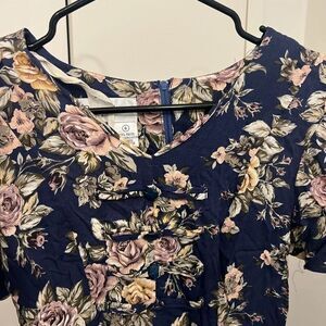 Floral Navy Dress with Pink and Cream Accents